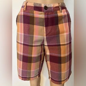 Merona-90's/Y2K Vintage, Womens, Orange, Plaid, Golf, Bermuda Shorts. Size-4